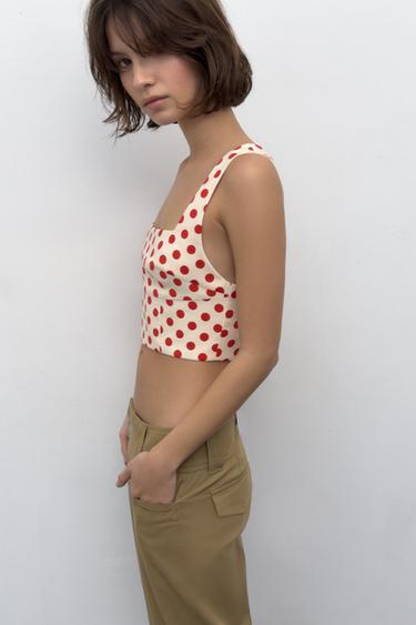 TOP COURT À POIS - Écru / Rouge de Zara - Image 1