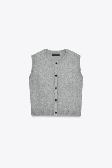 Zara SOFT KNIT VEST - Gray marl