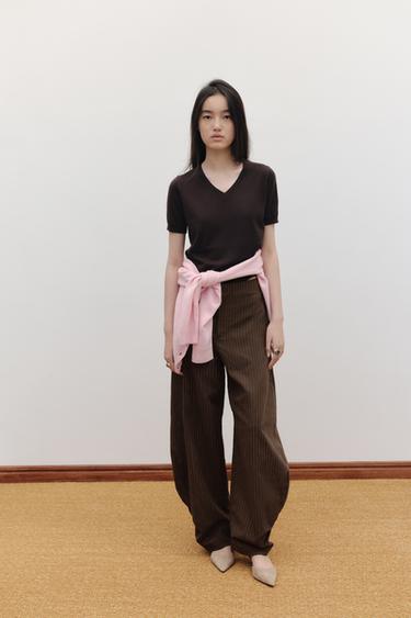 PANTALÓN BALLOON RAYAS MEZCLA LINO ZW COLLECTIONブラウン/ エクリュZaraのPANTALÓN BALLOON RAYAS MEZCLA LINO ZW COLLECTION - ブラウン/ エクリュ 