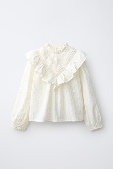 Zara SHIMMER ROMANTIC SHIRT - Ecru