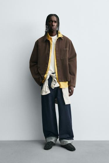 EMBROIDERED TEXTURED OVERSHIRT - Brown by Zara - Image 0