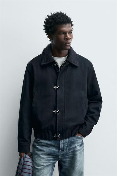 Zara CONTRASTING COLLAR TOGGLE JACKET - Navy blue