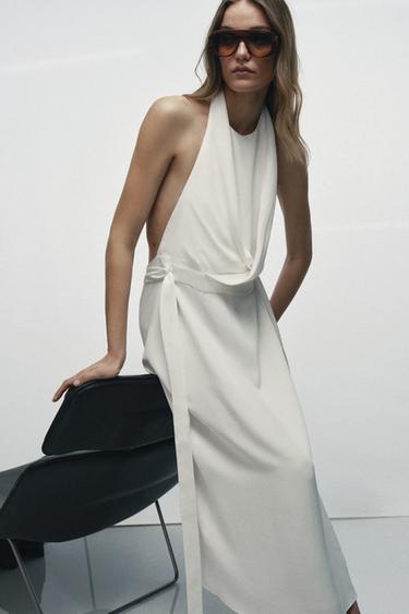 ZW COLLECTION FLOWING HALTER DRESS - Oyster-white by Zara