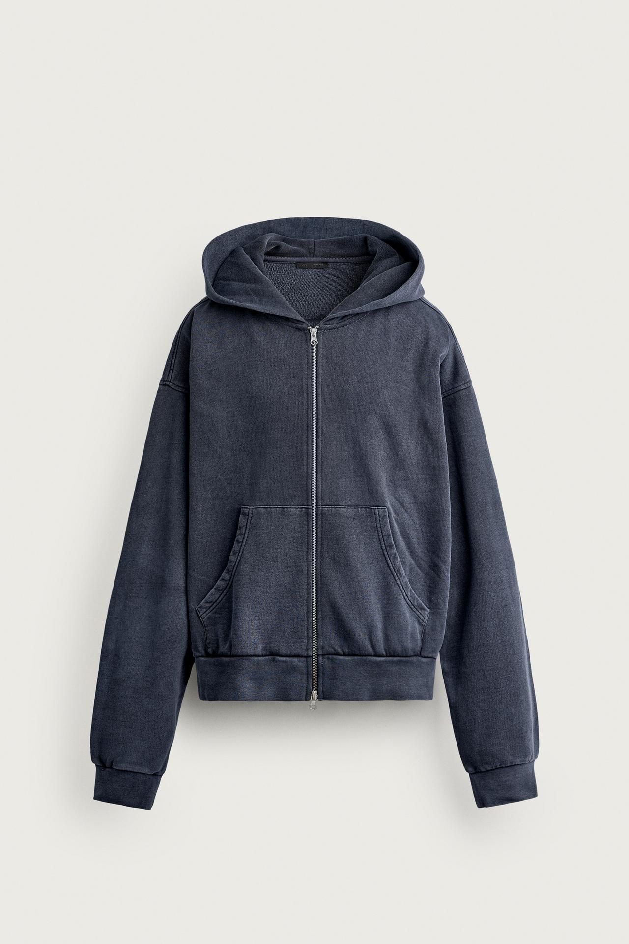BASIC BOXY-FIT ZIP-UP HOODIE — Light blue