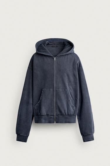 BASIC BOXY-FIT ZIP-UP HOODIE — Light blue 1