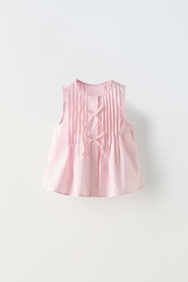 РУБАШКА С БАНТОМ В СКЛАДКУ — РОЗОВЫЙ от Zara — изображение 0