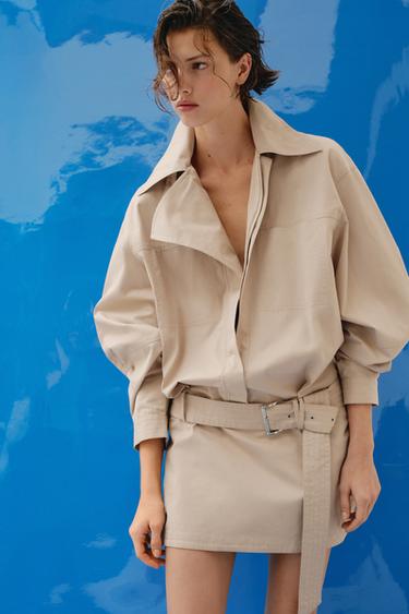 Zara BELTED MINI DRESS - Sand
