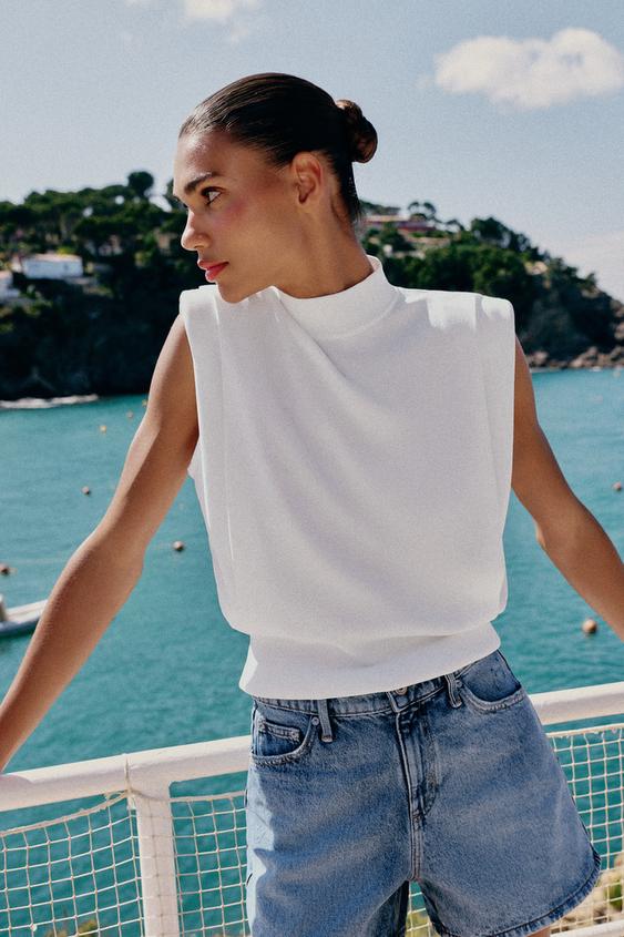 Zara PLETENA BLUZA OTVORENIH LEĐA – Bela – Slika 0