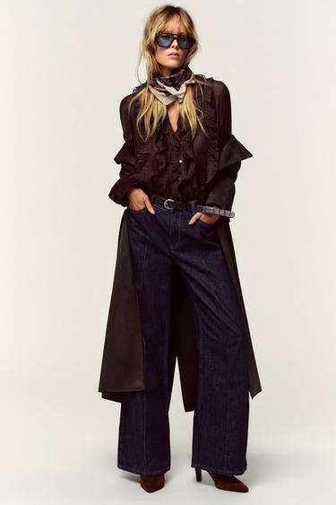 Zara RUFFLED BLOUSE - Brown - Image 0
