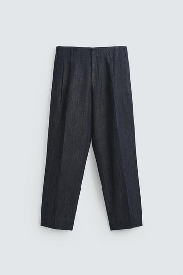 CROPPED WIDE-LEG DENIM TROUSERS - Indigo by Zara