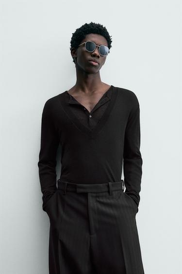 PULL COL EN V EN LAINE - Noir de Zara - Image 4