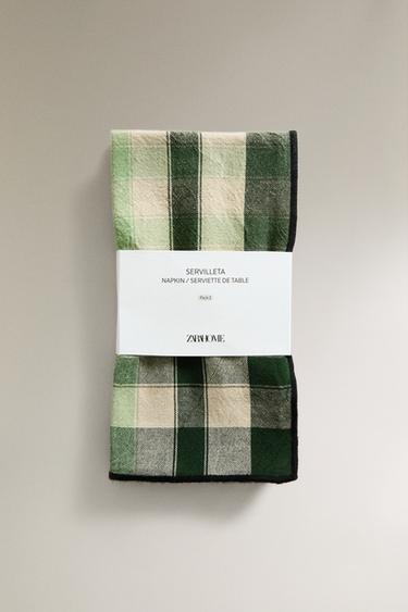 LOT SERVIETTES DE TABLE COTON CARREAUX (LOT DE 2) - Vert de Zara - Image 4