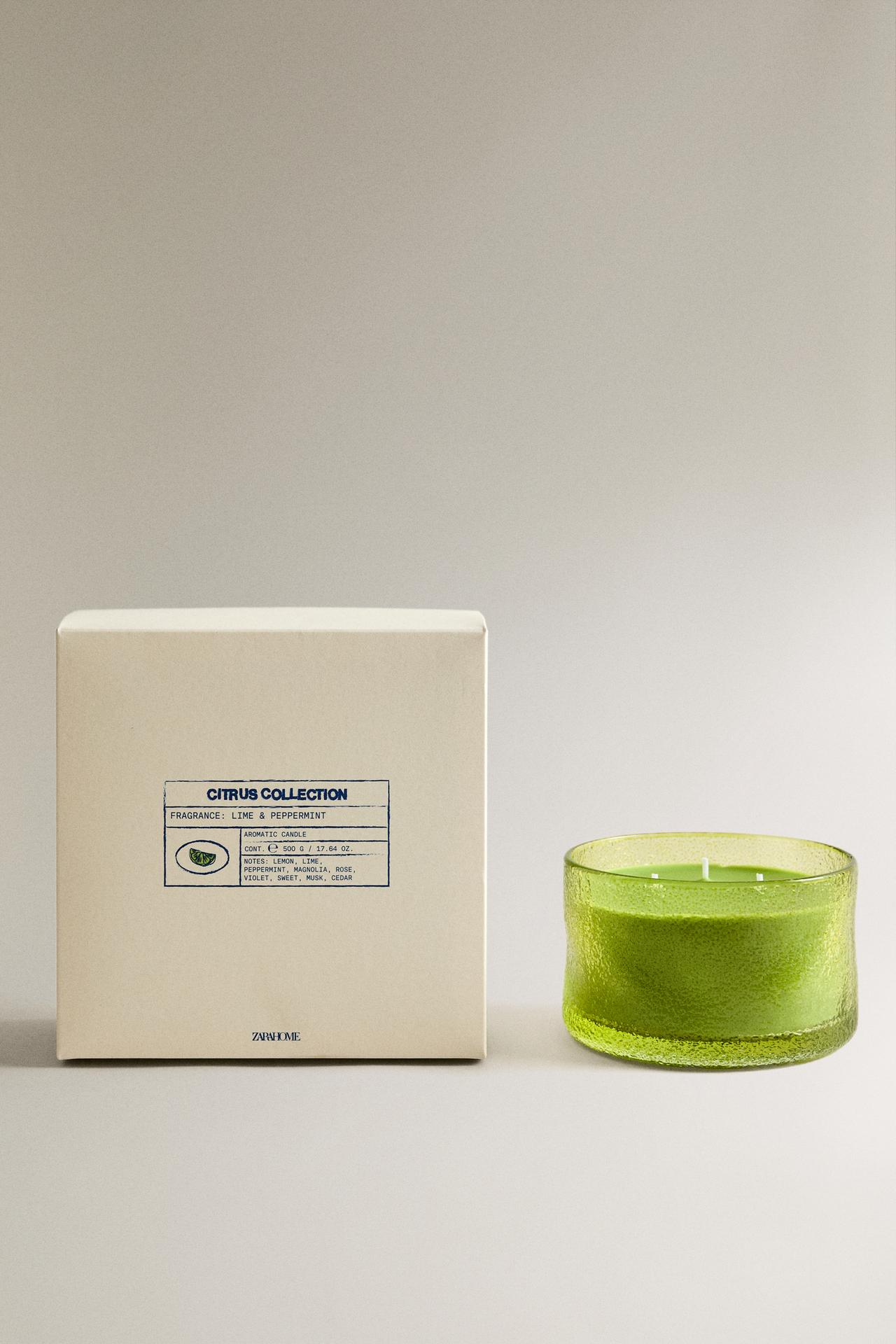 (500 G) LIME & PEPPERMINT SCENTED CANDLE — Fluorescent lime