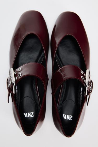 BUCKLE BALLERINAS - Burgundy Red by Zara - Image 5