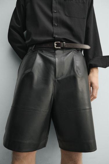 RELAXED FIT LEATHER BERMUDA SHORTS WITH PLEATS - Black by Zara - Image 4