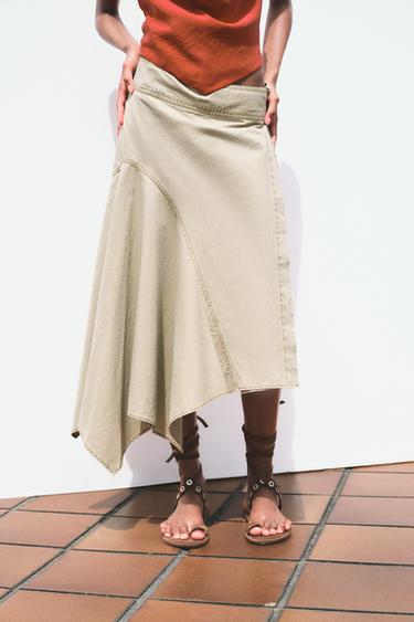 FALDA PAREO ASIMÉTRICA - Tostado de Zara