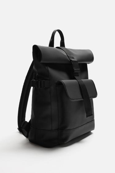 RUBBERISED FLAP BACKPACK - Black by Zara - Image 1