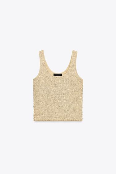 TOP PUNTO LENTEJUELAS - Mantequilla de Zara