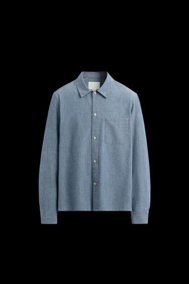 CAMISA DENIM BOLSILLO - Azul medio de Zara - Imagen 0