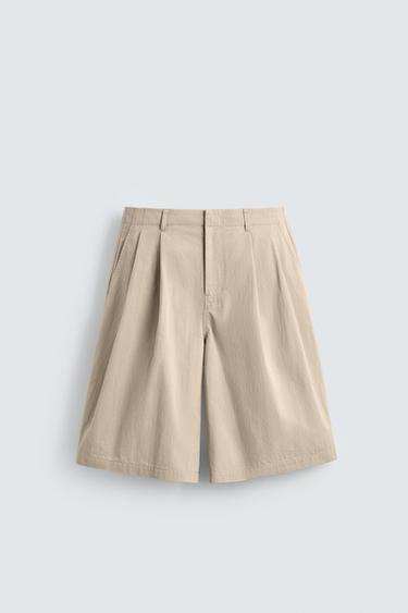 WIDE-LEG BERMUDA SHORTS WITH PLEATS - Beige by Zara