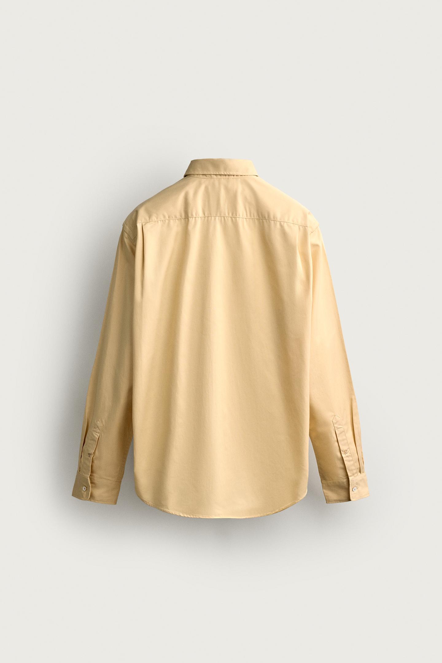 Мужская рубашка Zara Relaxed-Fit Lyocell-Cotton, цвет: Ванильный — фото 7