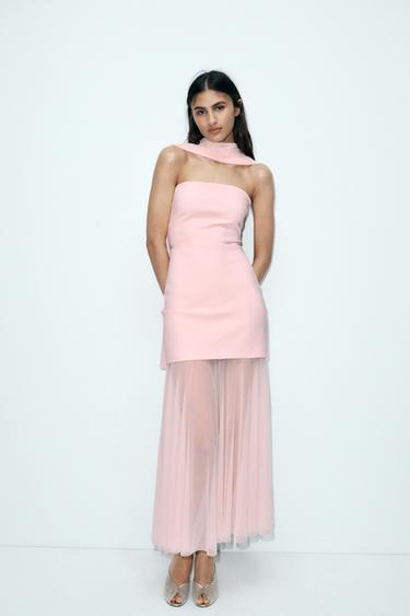 STRAPLESS COMBINED DRESS - Pastel pink by Zara