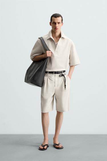 BERMUDA ALGODÓN - LINO PLIEGUES - Beige claro de Zara - Imagen 0