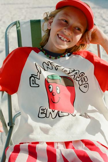 PRINTED RAGLAN SLEEVE T-SHIRT - Red by Zara