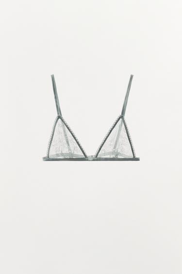LACE TRIM MESH TRIANGULAR BRA - Grey by Zara - Image 3