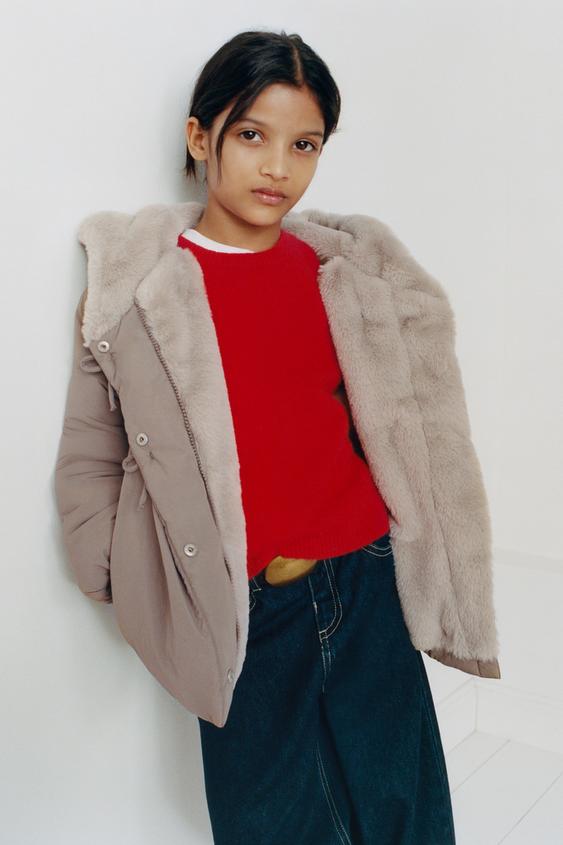 WATER-REPELLENT FAUX FUR COAT - Brown / Taupe by Zara - Image 0