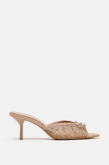 HEELED MESH SANDALS WITH RHINESTONES - Pink by Zara