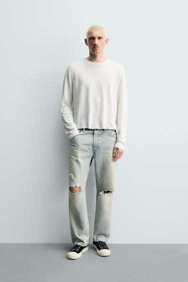 STRAIGHT CROPPED FIT JEANS - Light blue by Zara