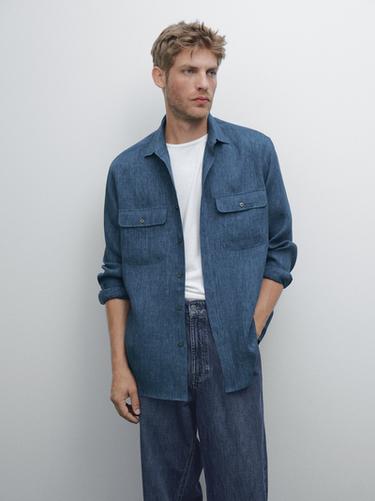 Camisa regular fit delavé - Azul de Zara