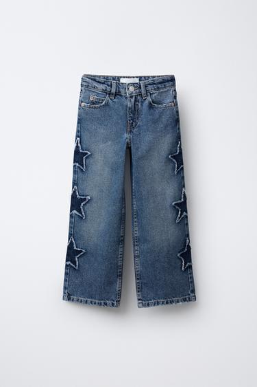 WIDE-LEG JEANS WITH STAR PATCHES - Blue by Zara - Image 0