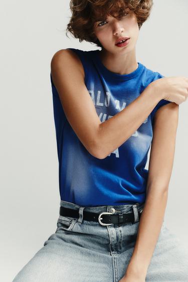 T-SHIRT EFFET DÉLAVÉ TEXTE - Bleu de Zara - Image 3
