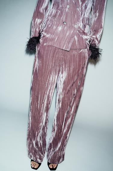 Zara VELVET WIDE LEG PANTS - Mauve