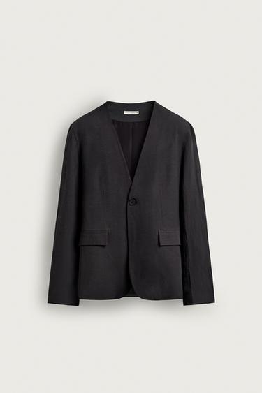 RELAXED FIT COLLARLESS SUIT BLAZER - Anthracite grey by Zara