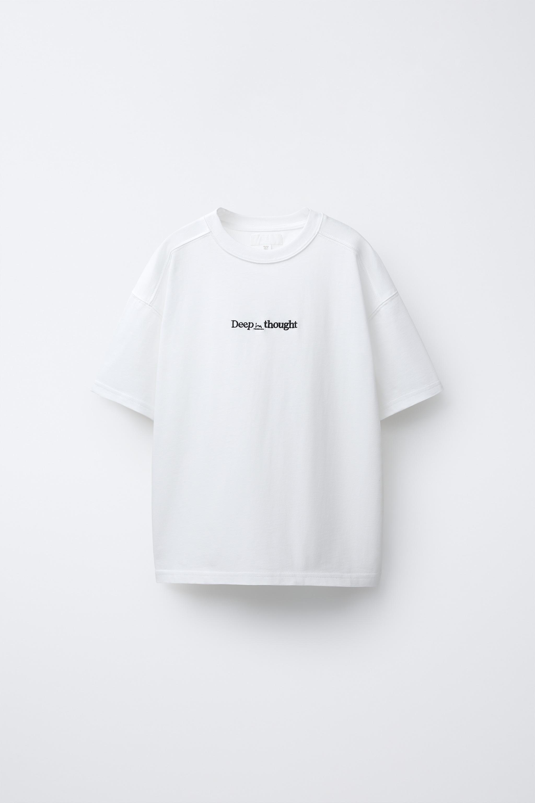 PORTER / Tシャツ/M/コットン/WHT EMBROIDERED TEXT T-SHIRT - Oyster-white | ZARA United States