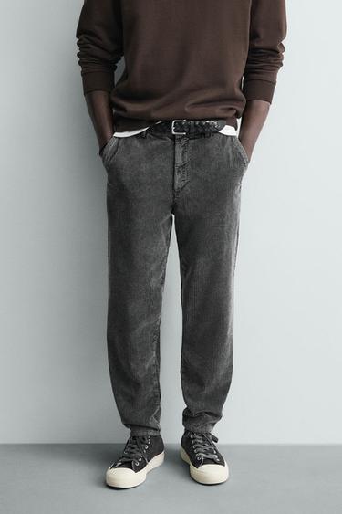CARROT FIT CORDUROY TROUSERS - Dark grey by Zara
