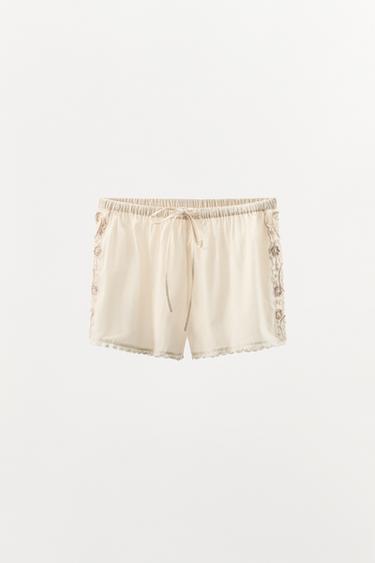 BRODEREDE SHORTS MED PERLER – LIMITED EDITION - knæk. hvid fra Zara