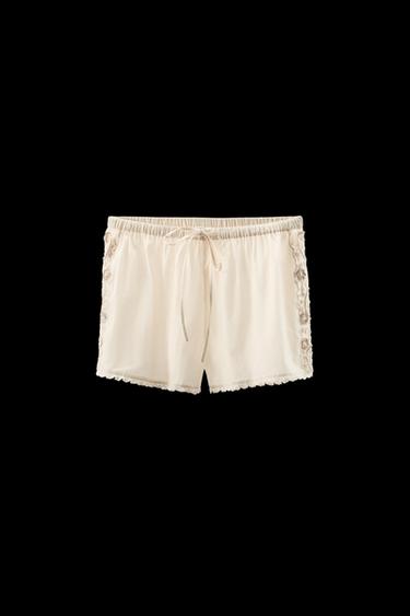 LIMITED EDITION EMBROIDERED BEAD SHORTS - Oyster-white by Zara