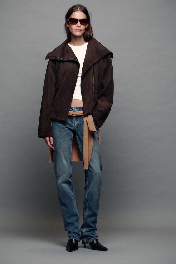 BOMBER JACKET WITH WIDE COLLAR - Brown by Zara - Image 0