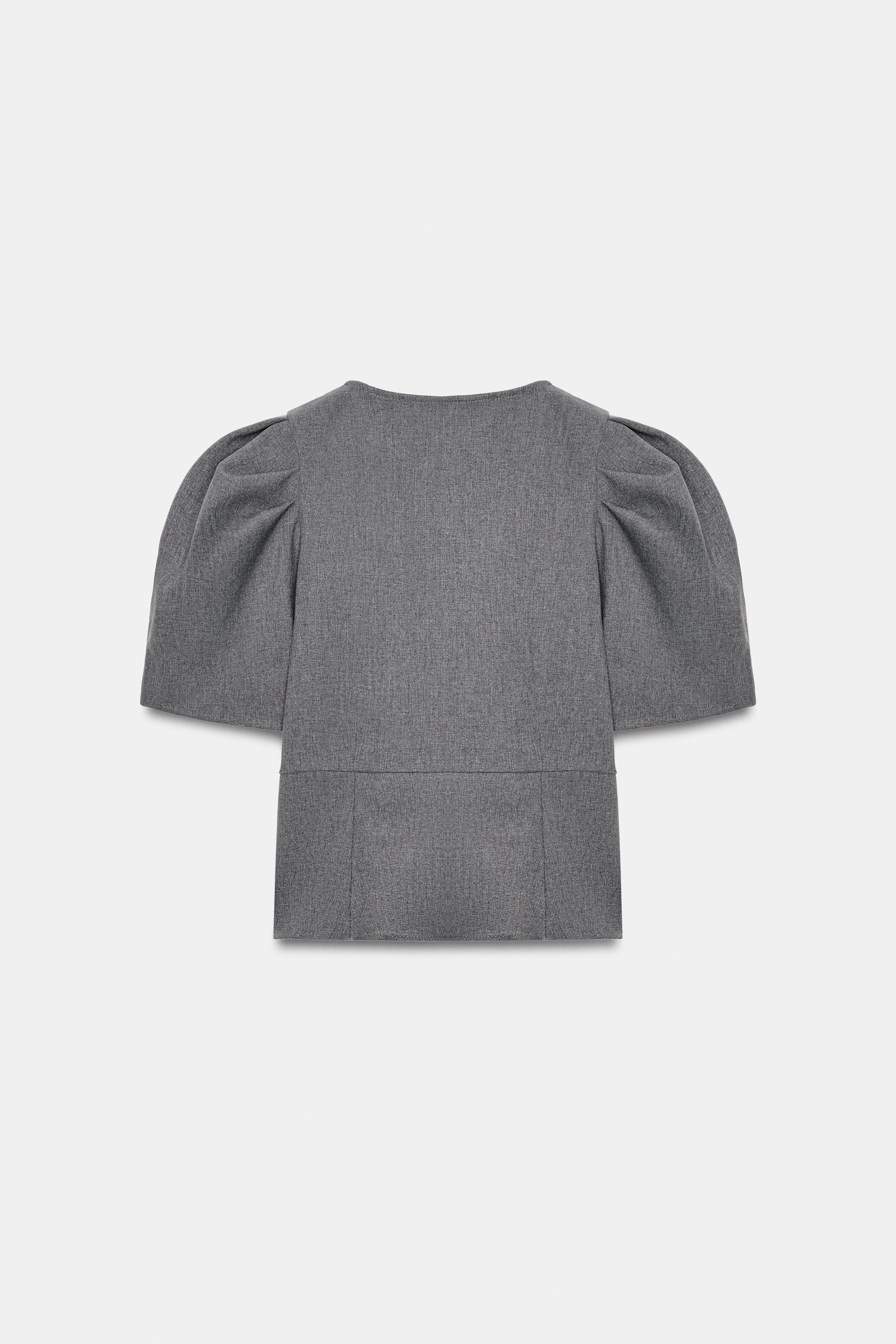 タグ付き新品★ZARAのパフスリーブトップス★Sサイズ★グレーマール色★完売 タグ付き新品☆ZARAのパフスリーブトップス☆Sサイズ☆グレーマール色