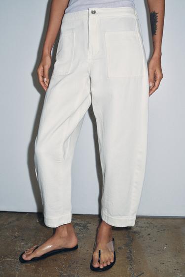 PANTALON DENIM BARREL POCHES ZW COLLECTION - Blanc de Zara - Image 1