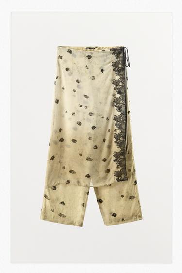 Zara PRINTED LACE SKORT - Ecru / Black