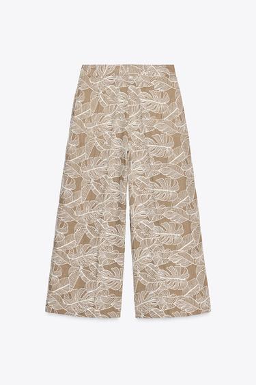 PANTALON JUPE-CULOTTE BRODÉ - Beige / Marron clair de Zara - Image 6
