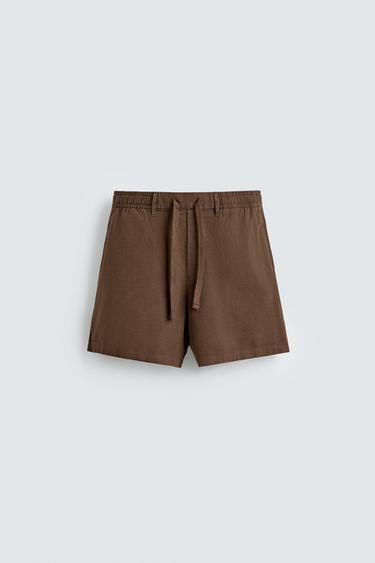 برمودا RELAXED FIT قطن - كتان - بني الخاص بـ Zara