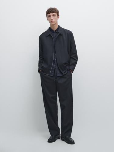 Zara Cool wool textured pants - Navy blue - Image 0