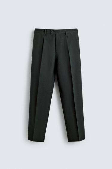 WOOL BLEND SUIT TROUSERS - Dark green by Zara