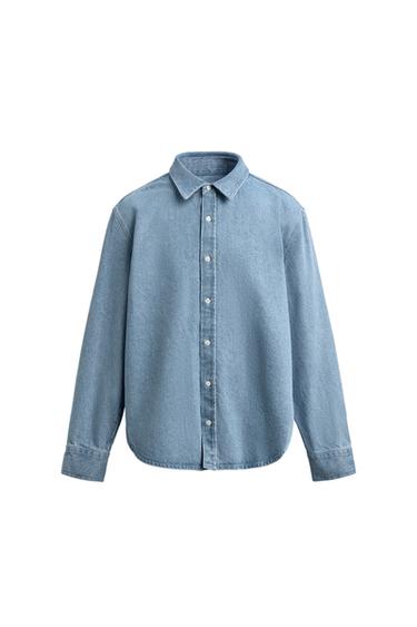 CAMISA DENIM LAVADO REGULAR FIT - Azul pastel de Zara